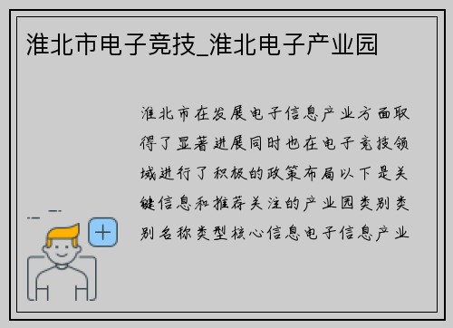 淮北市电子竞技_淮北电子产业园