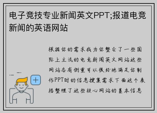 电子竞技专业新闻英文PPT;报道电竞新闻的英语网站